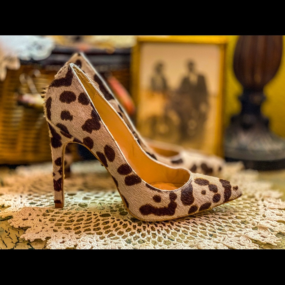 Italian Made Hair-On Leather Animal Print Pumps